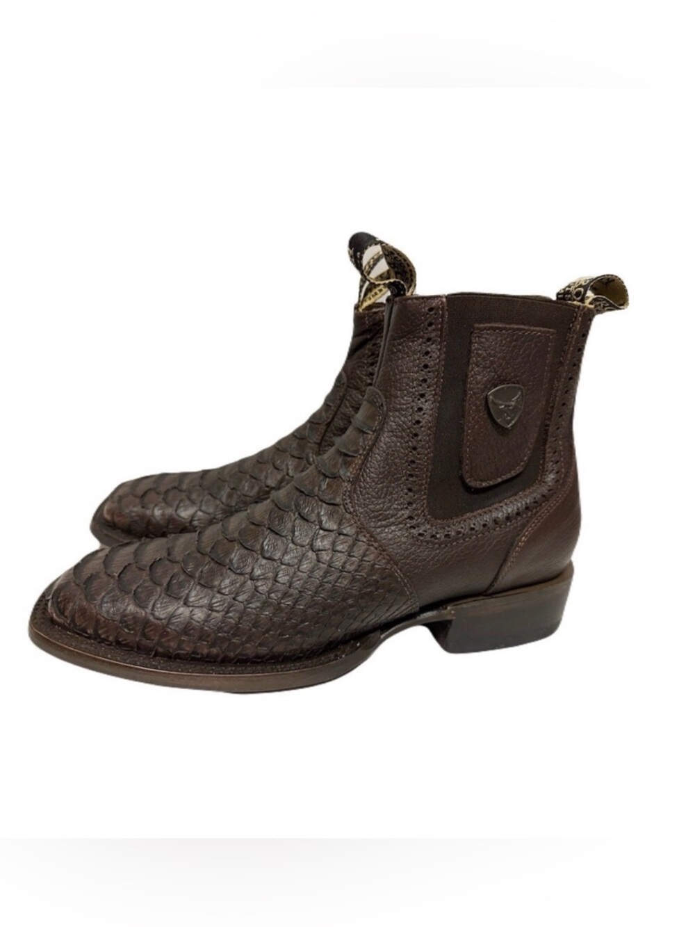 NEW Patron Boots Mens Size 8 Brown Cow Leather Python Pull On Western Ankle Boot